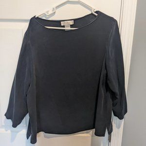 Vintage Doncaster Navy Silk 3/4 sleeve  boatneck blouse